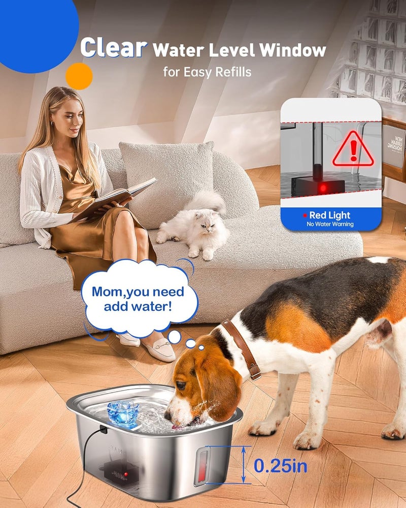 petnf Dog Water Fountain for Large Dogs Stainless Steel, 3Gal Extra Large Dog Water Bowl Dispenser with 2 Filters & Visual Window, Automatic Filtered Pet Fountain Indoor, Quiet Safe Pump with LED Indicator - Image 2